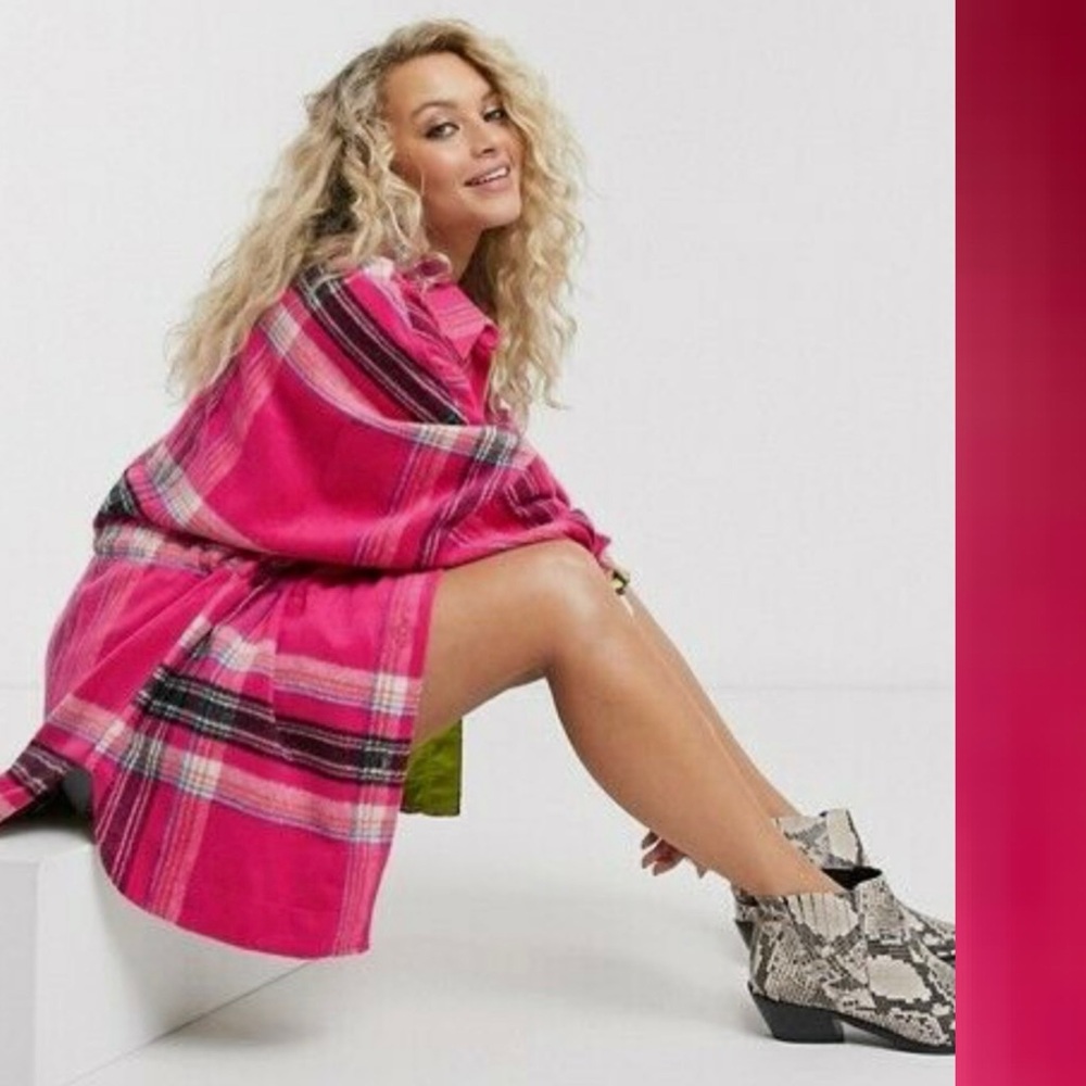 FREE PEOPLE Pink & Lime DOWN FOR YOU Plaid Shacket JACKET Size XS - Picture 9 of 16